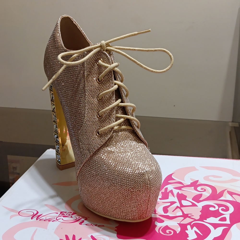 WILD ROSE Collection Sky High Shoes Sizes: 8,9,10 &11. Color Champagne